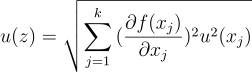 niepewność złożona u(z) = \sqrt{\sum^k_{j=1}{(\frac{\partial f(x_j)}{\partial x_j})^2}u^2(x_j)}